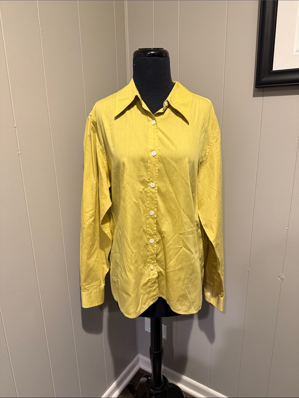 Studio 121 Women’s Large Classic Yellow Button-Front Blouse with Pointed Collar